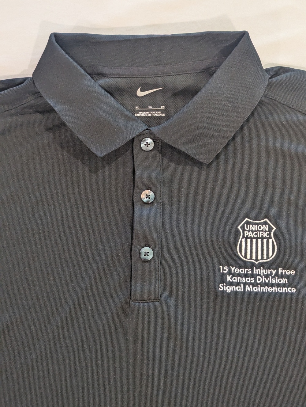 Nike Polo Shirt Mens XL Black Union Pacific Kansas Division Injury Free Railroad